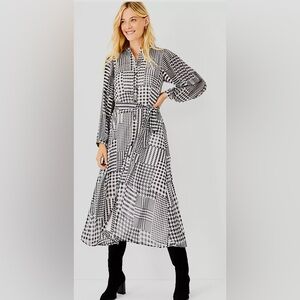 Ann Taylor plaid belted midi dress